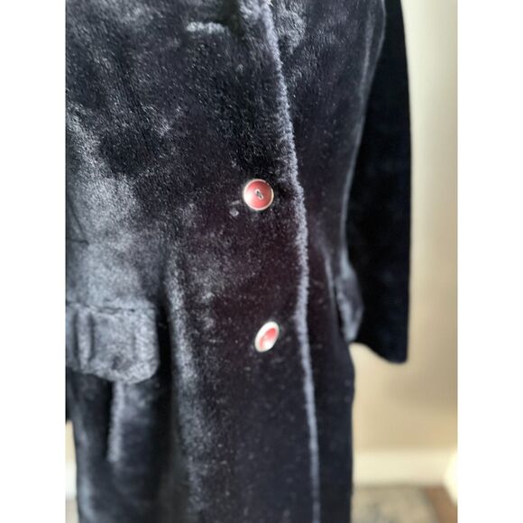 VINTAGE Women's Mid Length Cream Black Center Front Button Fully Lined Fur Coat - Picture 9 of 11